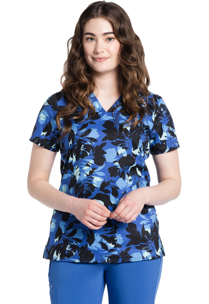 Cherokee Prints Garden Silhouette V-Neck Printed Scrub Top