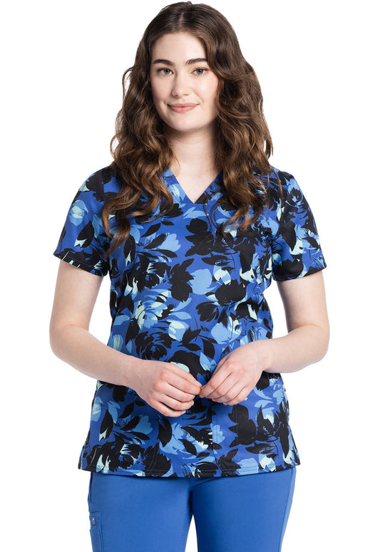 Cherokee Prints Garden Silhouette V-Neck Printed Scrub Top