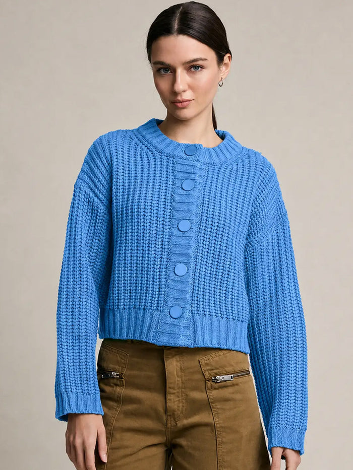 CHUNKY KNIT BUTTON FRONT CARDIGAN - BLUE SWEATERS OAK CLOTHING CO.
