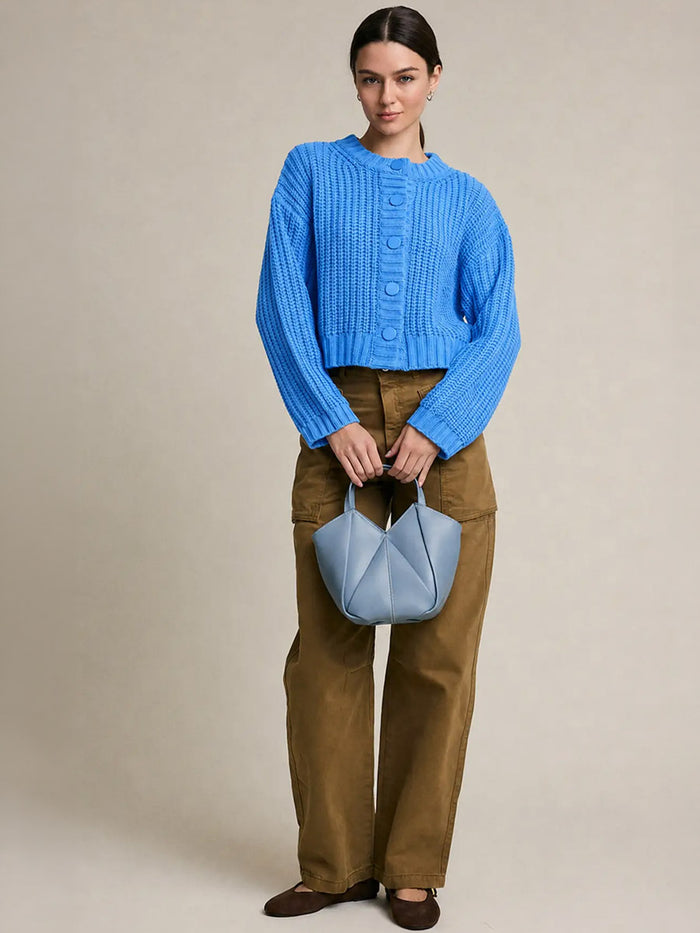CHUNKY KNIT BUTTON FRONT CARDIGAN - BLUE SWEATERS OAK CLOTHING CO.