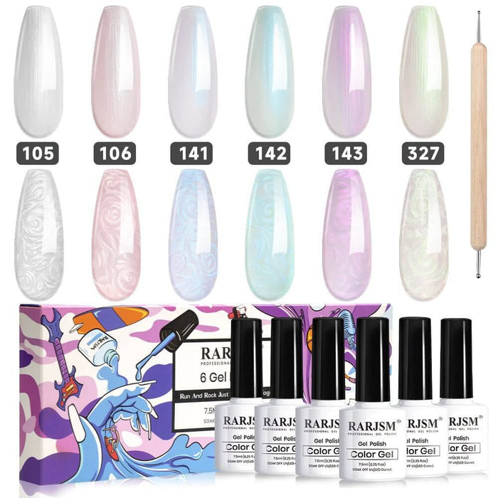RARJSM® Classic Series Thread Pearl Gel Nail Polish 6 Colors Set