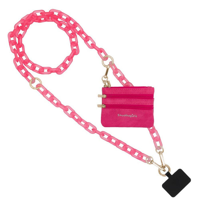 Save The Girls Clip & Go Ice Chain with Pouch for phone protection, featuring a stylish chain and convenient pouch accessory.