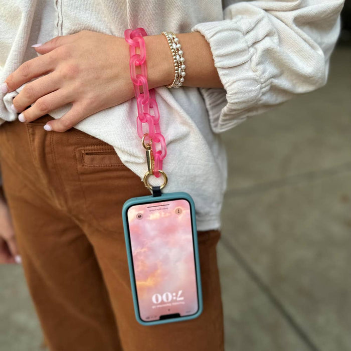 Save The Girls Clip & Go Ice Chain with Pouch for phones, featuring a stylish chain and compact pouch for easy carrying.