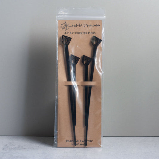 Cocktail Picks - Geometric Set of 4 - black laser cut acrylic - by LeeMo Designs in Bend, Oregon