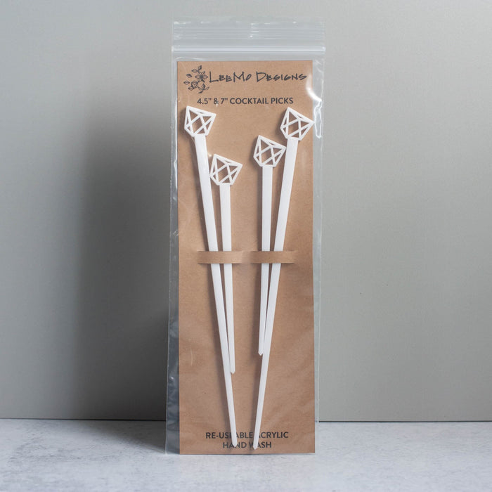 Cocktail Picks - Geometric Set of 4 - white laser cut acrylic - by LeeMo Designs in Bend, Oregon