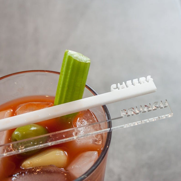 Cocktail Picks - Personalized Text - White cheers and clear brunch in bloody mary -Laser Cut by LeeMo Designs