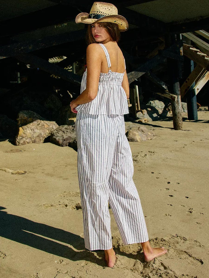 CONTRAST DRAWSTRING STRIPE PANTS - WHITE/NAVY/RED PANTS OAK CLOTHING CO.