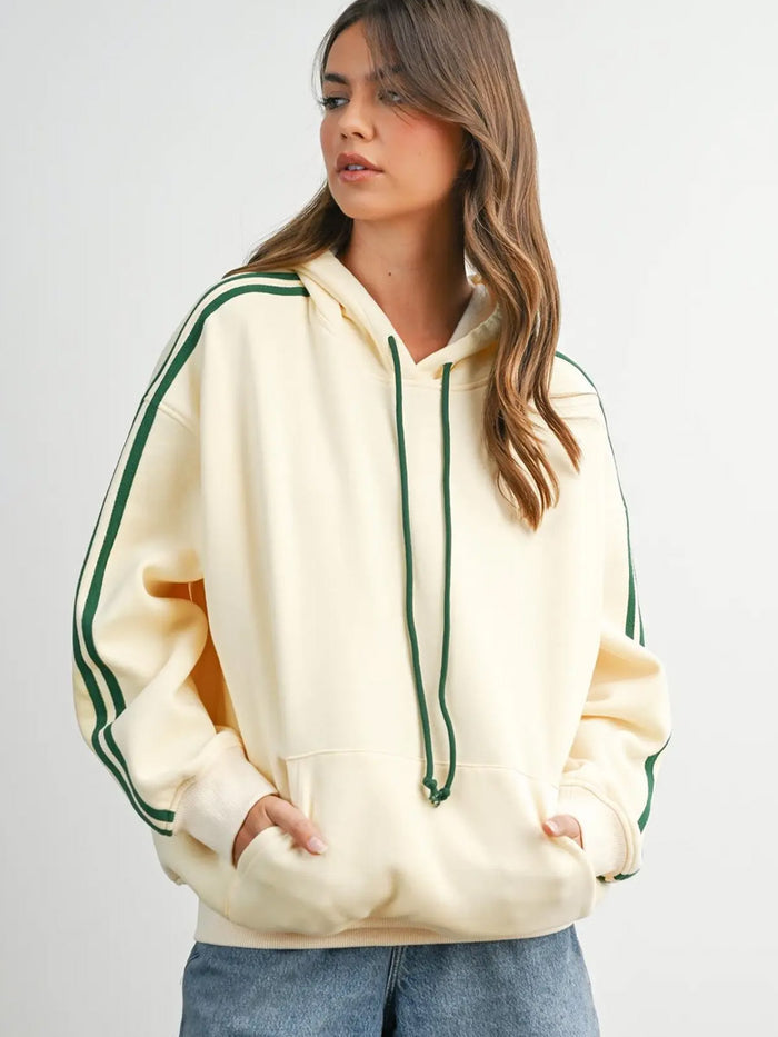 CONTRAST STRIPED DRAWSTRING HOODIE - GREEN SWEATERS OAK CLOTHING CO.