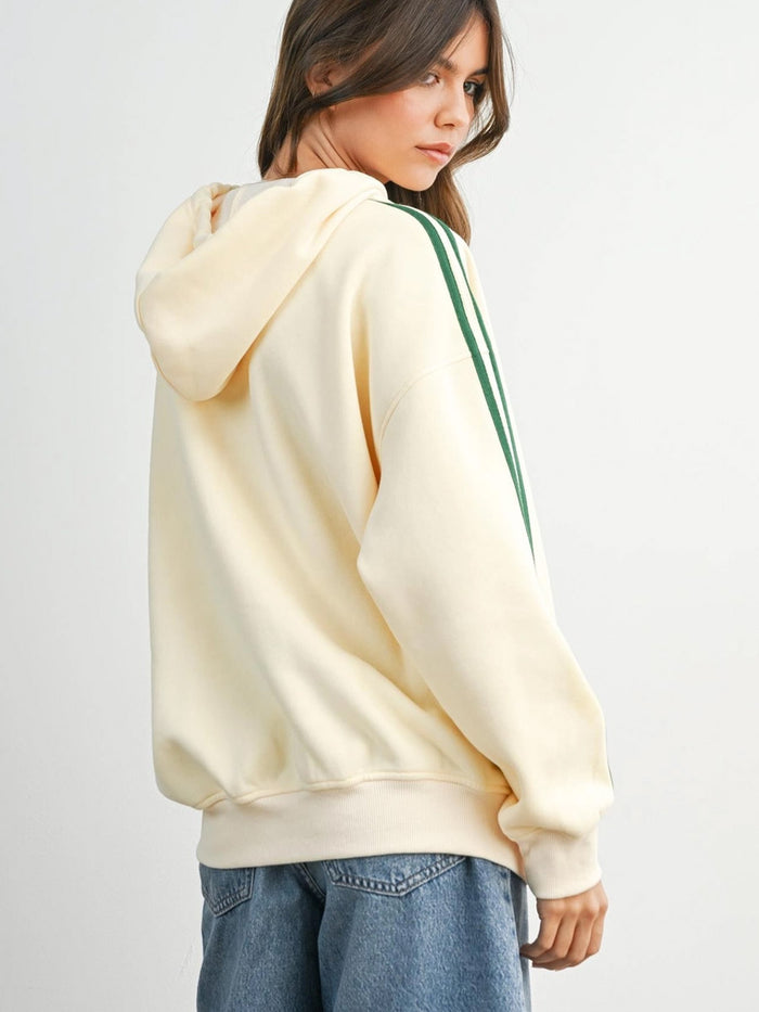 CONTRAST STRIPED DRAWSTRING HOODIE - GREEN SWEATERS OAK CLOTHING CO.