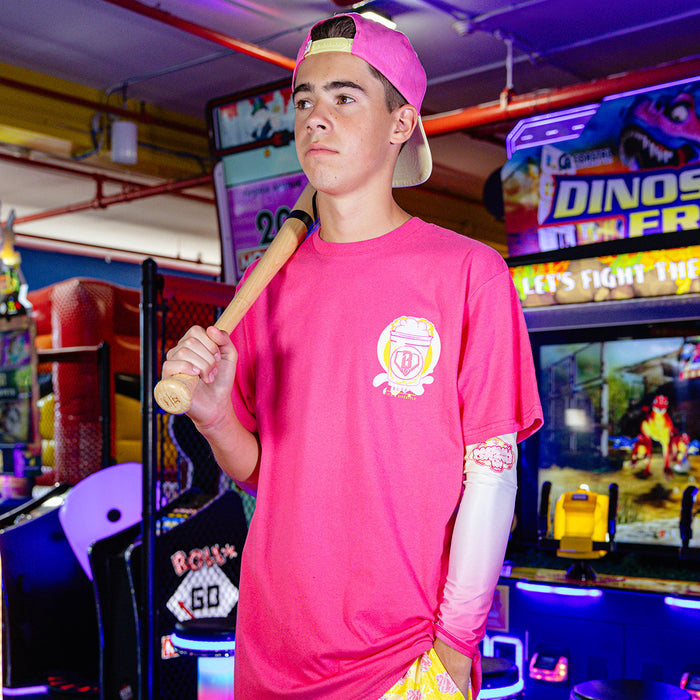 Adult model wearing Cotton Candy Pink Lemonade arm sleeve