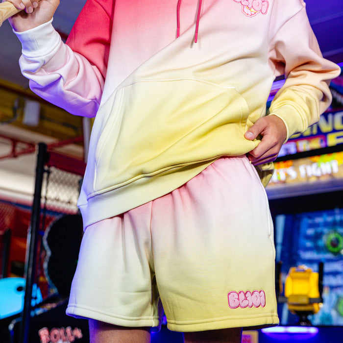 Adult model wearing Cotton Candy Pink Lemonade shorts