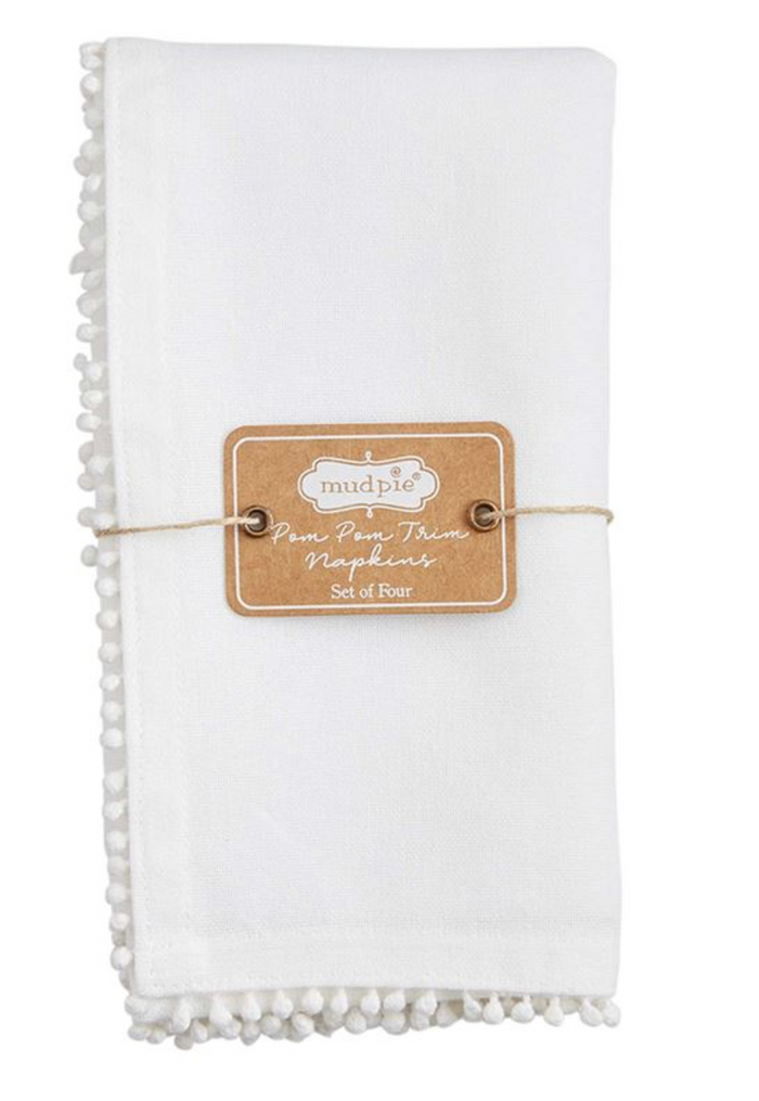 Cotton Pom Napkins, white, set of 4 - Pine & Moss