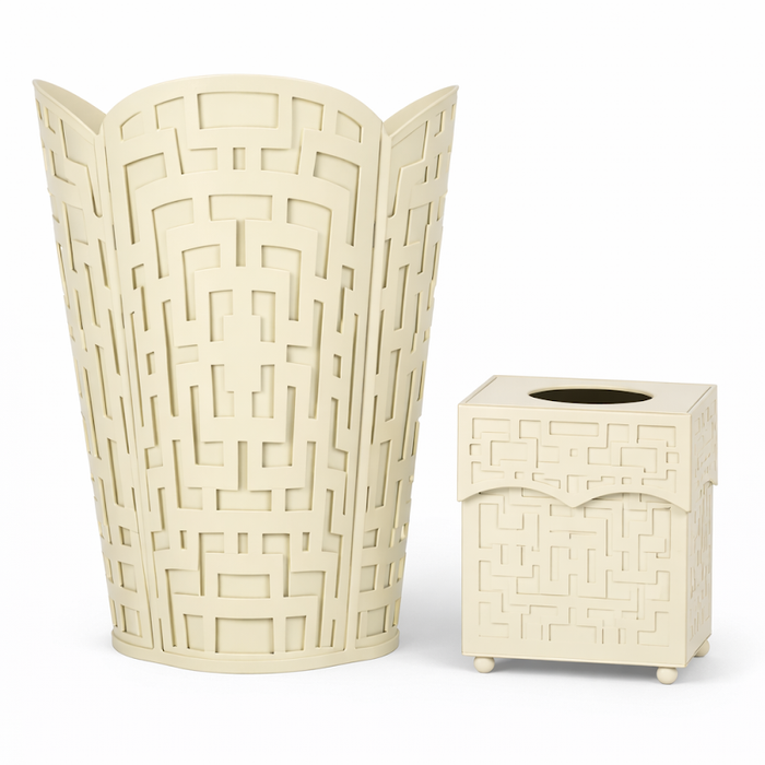 Cream Fretwork Tissue Holder or Wastepaper Basket by The Enchanted Home