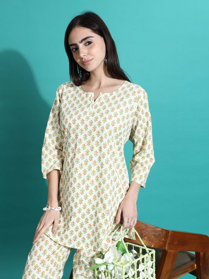 Comfy Cream Yellow Cotton Pajama Set for Women