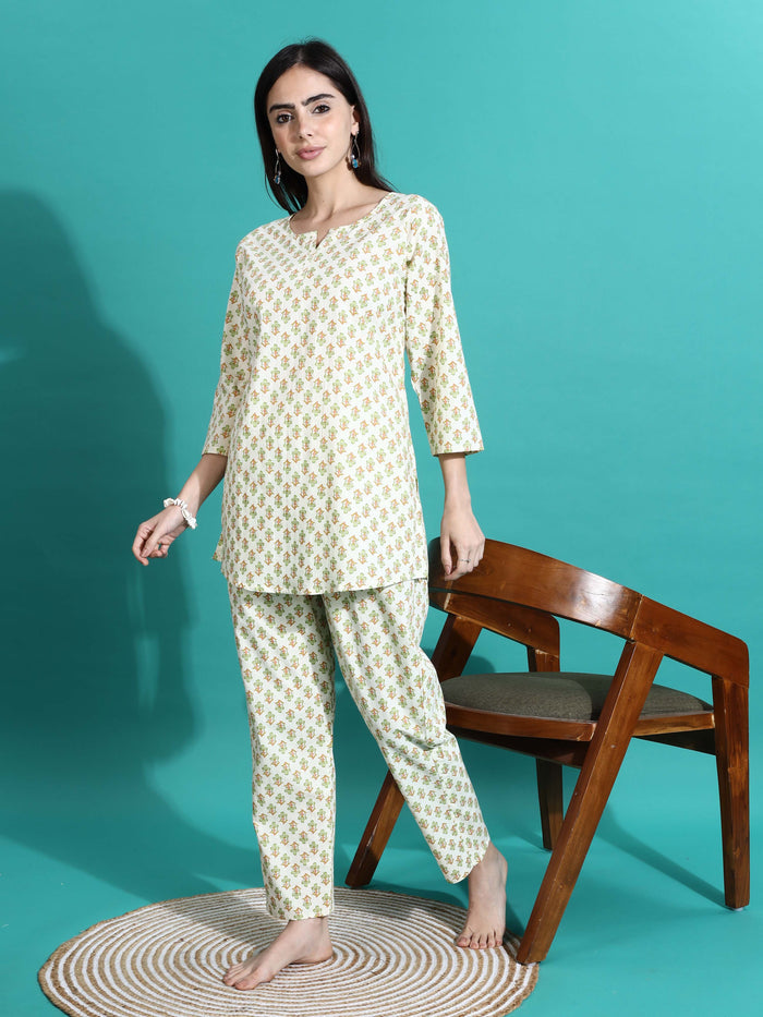 Comfy Cream Yellow Cotton Pajama Set for Women