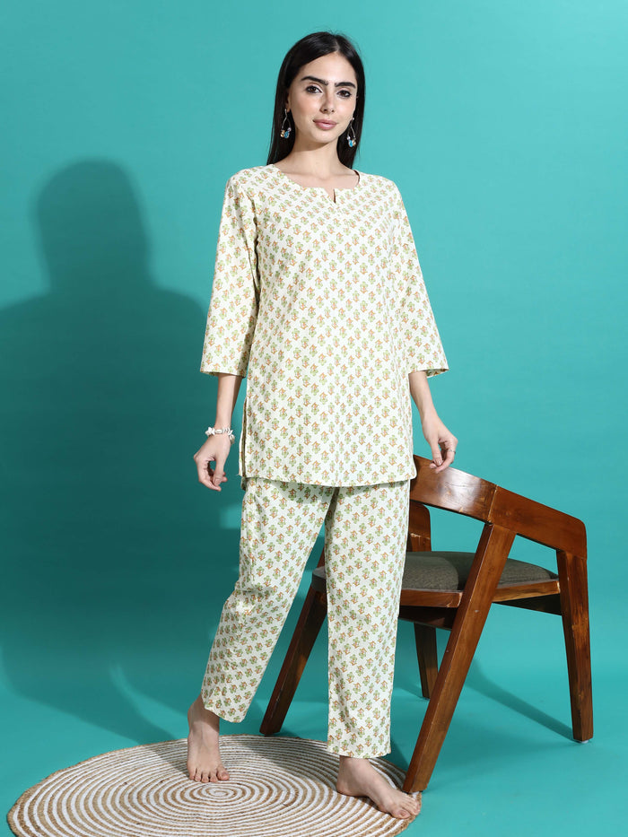 Comfy Cream Yellow Cotton Pajama Set for Women
