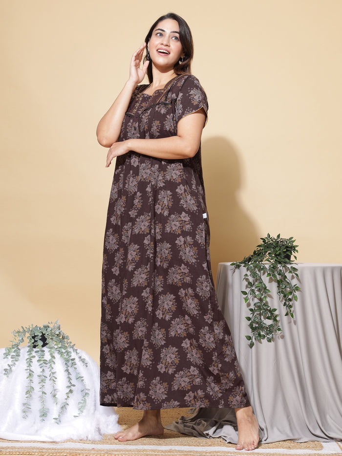 Latest Coffee Cotton Nighty For Women