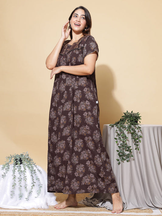 Latest Coffee Cotton Nighty For Women