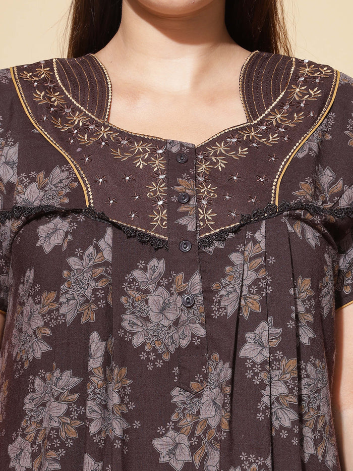 Latest Coffee Cotton Nighty For Women