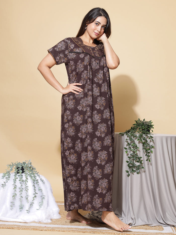 Latest Coffee Cotton Nighty For Women