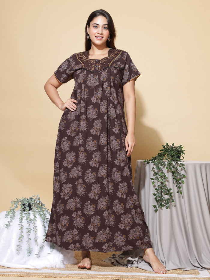 Latest Coffee Cotton Nighty For Women