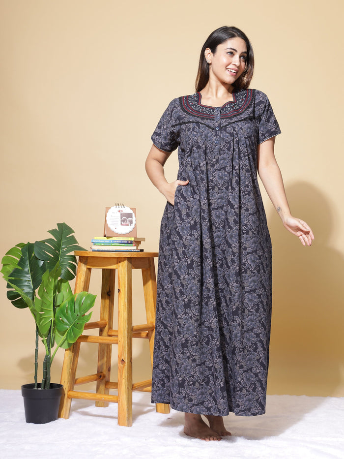 Chic Dark Blue Nightgown For Women