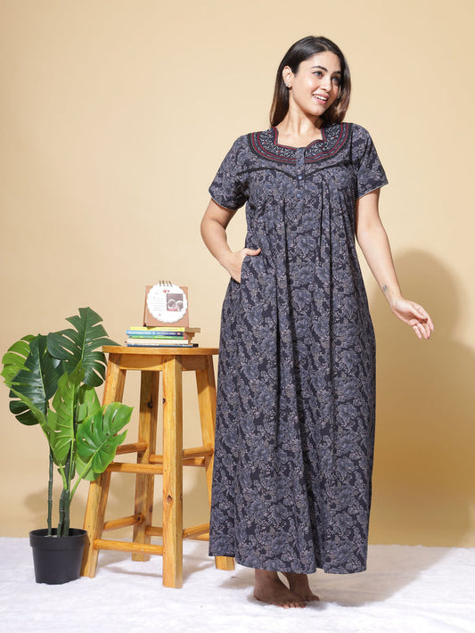 Chic Dark Blue Nightgown For Women