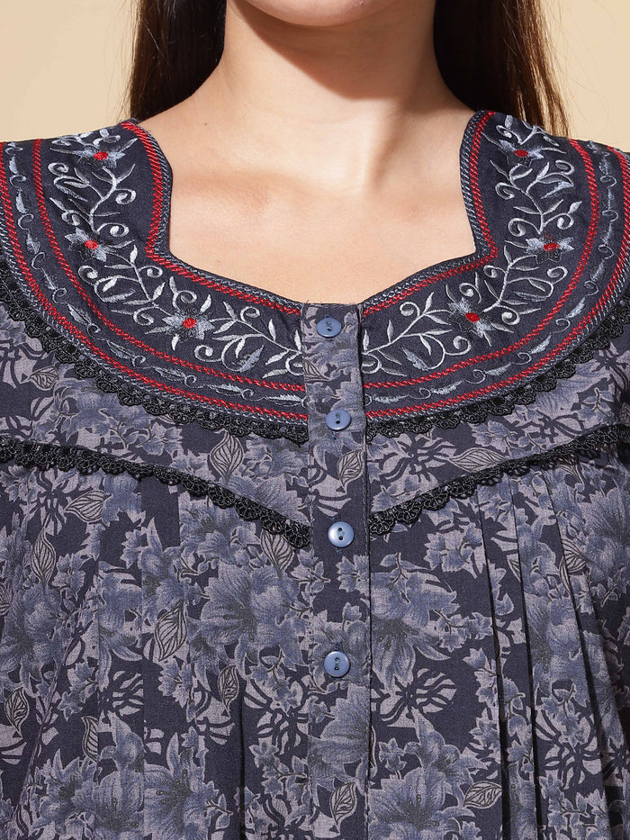 Chic Dark Blue Nightgown For Women
