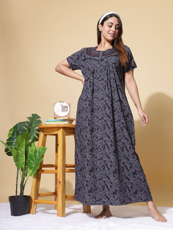 Chic Dark Blue Nightgown For Women