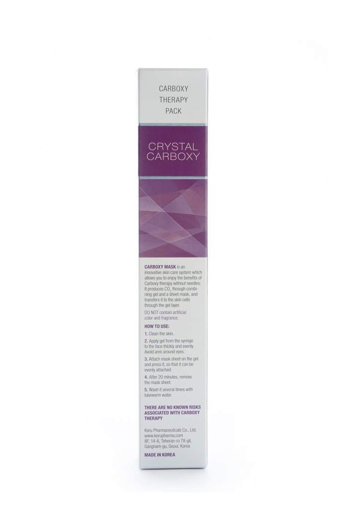 Side view of the CRYSTAL CARBOXY MASK box detailing instructions for use. This image emphasizes the quality of the imported face mask as a part of Stayve Korean Masks and Tok Tok Mask collection.