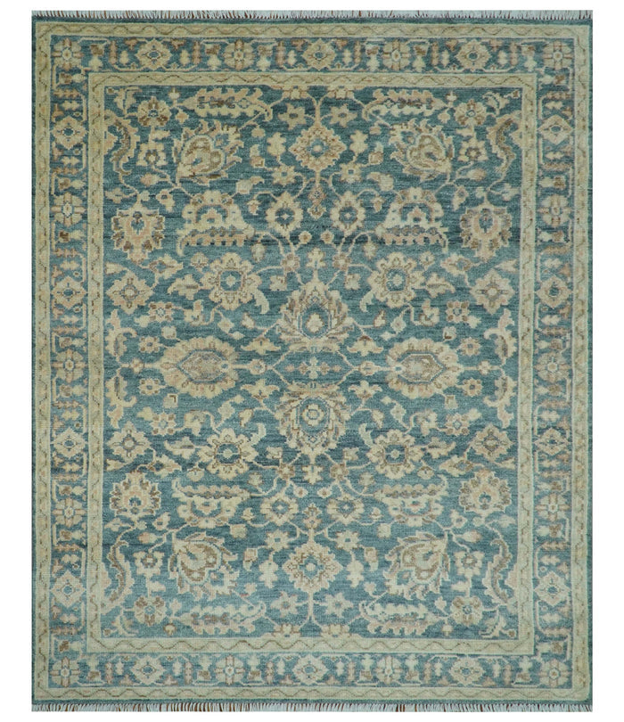 Custom Made Traditional Teal Oushak Hand Knotted Wool Rug