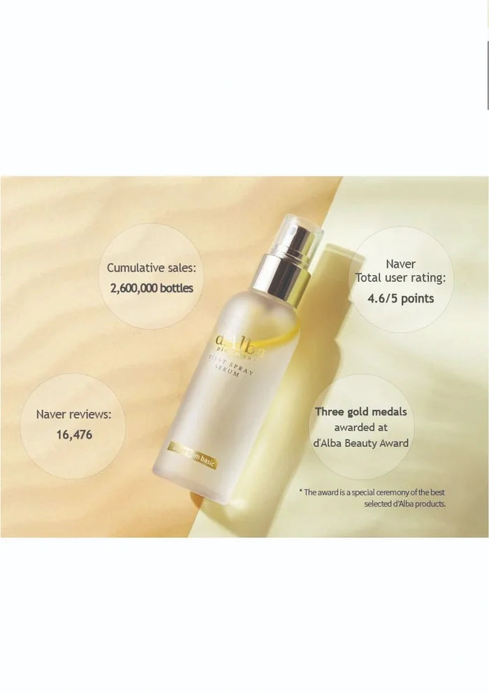 Skincare bottle with product details on a beige background