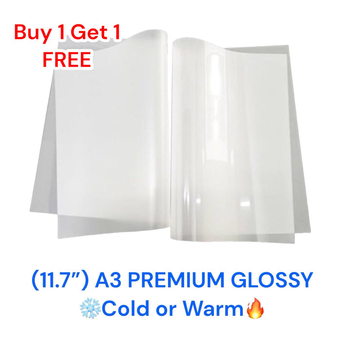 DTF Transfer Film A3 Sheets 11.7" x 16.5" (100 Pack) - GLOSSY Cold/Warm Peel