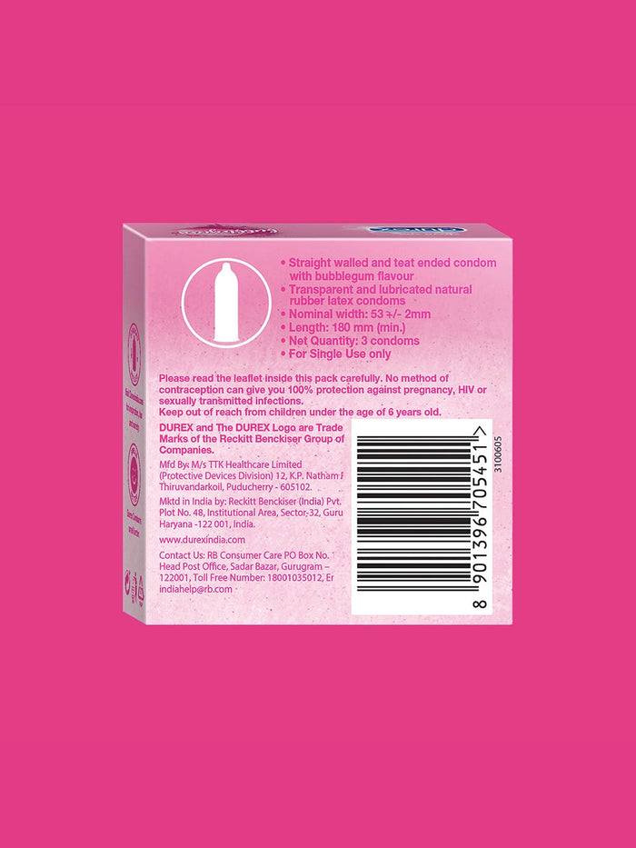 Durex Extra Thin Bubblegum Flavoured Condoms (3 in each pack)