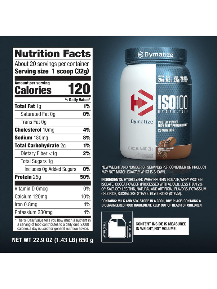 Dymatize ISO100 Hydrolyzed Whey Protein Isolate Gourmet Chocolate Powder (640 g)