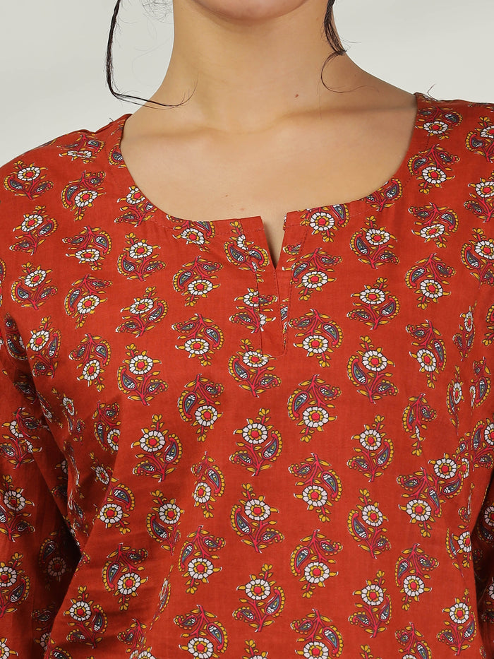 Relaxed Fit Brown Cotton Pajama Set for Women