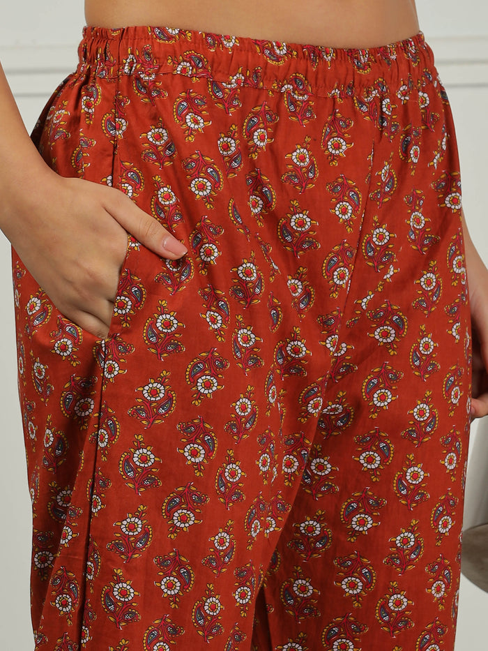 Relaxed Fit Brown Cotton Pajama Set for Women
