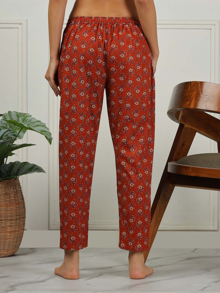 Relaxed Fit Brown Cotton Pajama Set for Women