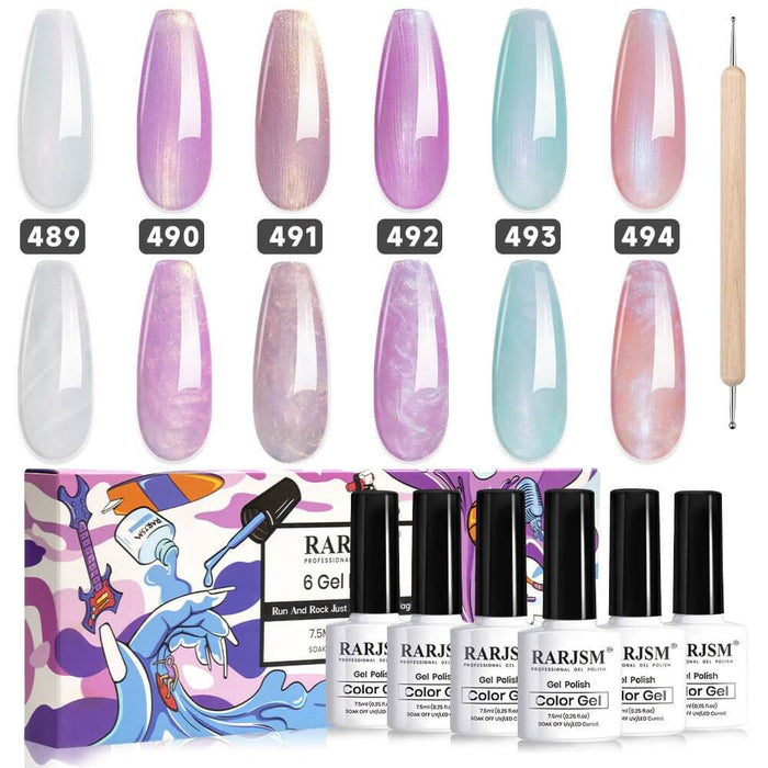 RARJSM ® Elf Series Pearl Thread pearl gel nail polish 6 Colors Set