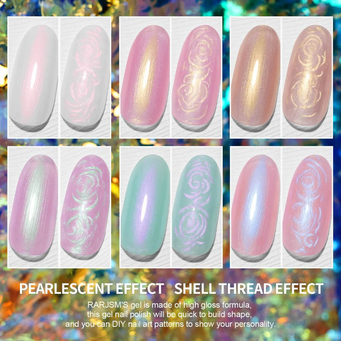 RARJSM ® Elf Series Pearl Thread pearl gel nail polish 6 Colors Set