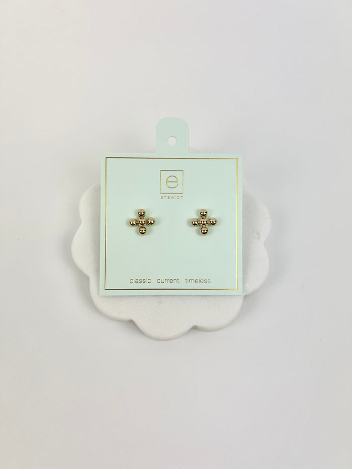 Enewton Classic Beaded Signature Cross Stud 4mm Earrings in  at Wrapsody