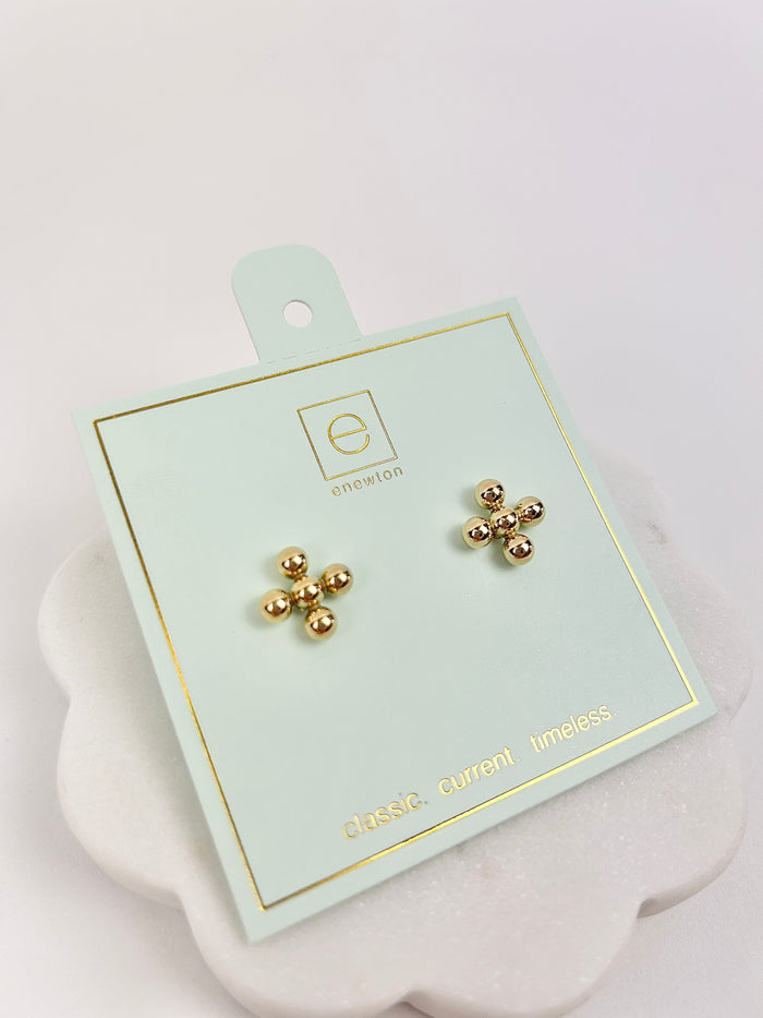 Enewton Classic Beaded Signature Cross Stud 4mm Earrings in  at Wrapsody