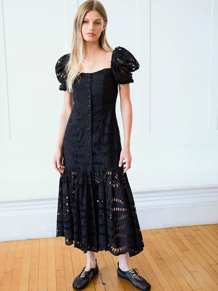 EYELET DRESS - BLACK DRESSES OAK CLOTHING CO.
