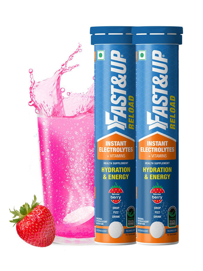 Fast&Up Berry Reload Low Sugar Electrolyte Effervescent - 40 Tablets (Pack of 2)