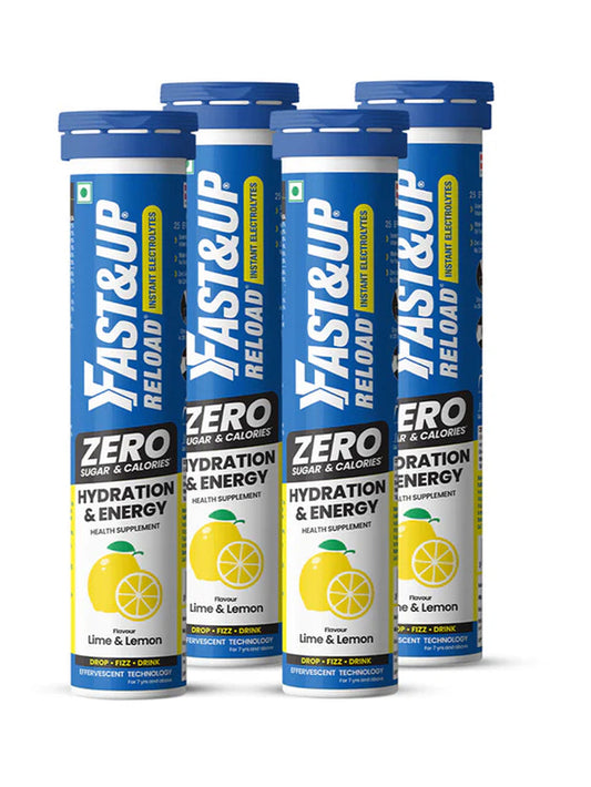 Fast&Up Drink Lime & Lemon Reload Zero Sugar Instant Hydration - 100 Effervescent Tablets (Pack of 4)