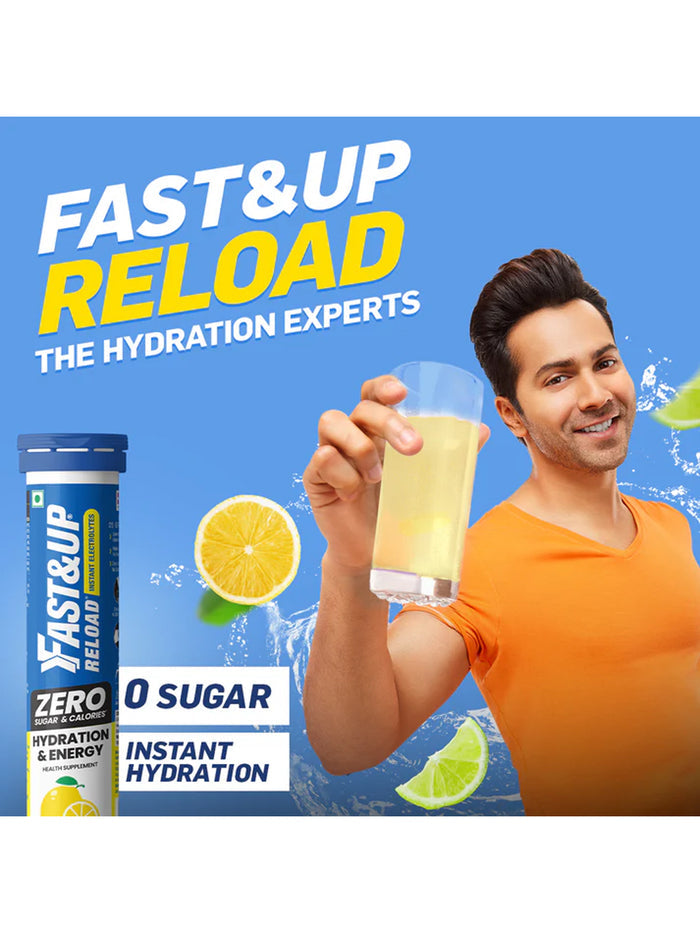 Fast&Up Drink Lime & Lemon Reload Zero Sugar Instant Hydration - 100 Effervescent Tablets (Pack of 4)