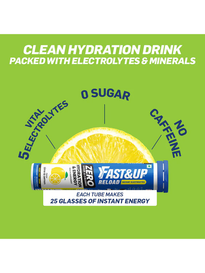Fast&Up Drink Lime & Lemon Reload Zero Sugar Instant Hydration - 100 Effervescent Tablets (Pack of 4)