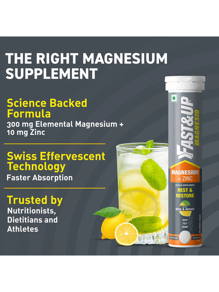 Fast&Up Magnesium + Zinc Lime & Lemon Effervescent - 60 Tablets (Pack of 3)