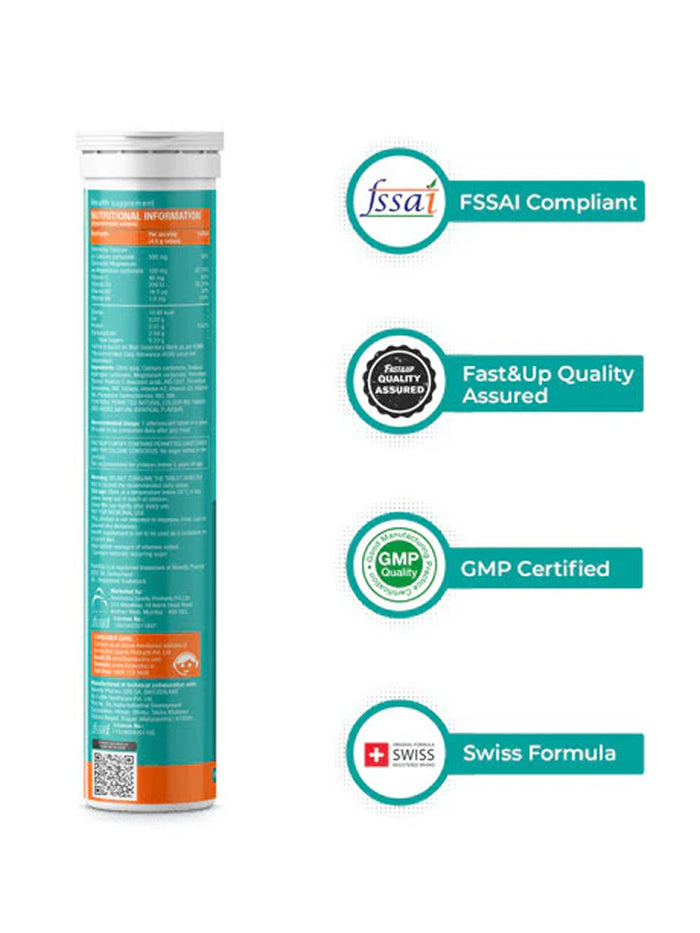 Fast&Up Orange Complete Bone Care Effervescent - 20 Tablets (Pack of 3)