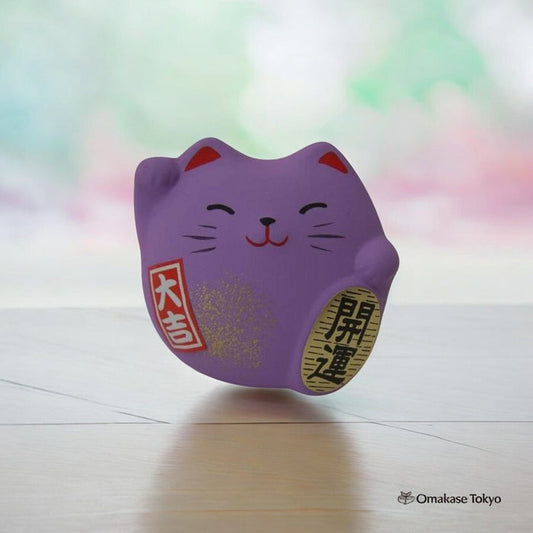 Feng Shui Maneki Neko Figurine – Chibi Cat (Purple Lavender)